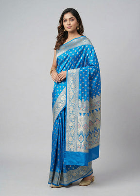 Blue Handloom Banarasi Pure Silk Saree With Blouse Piece