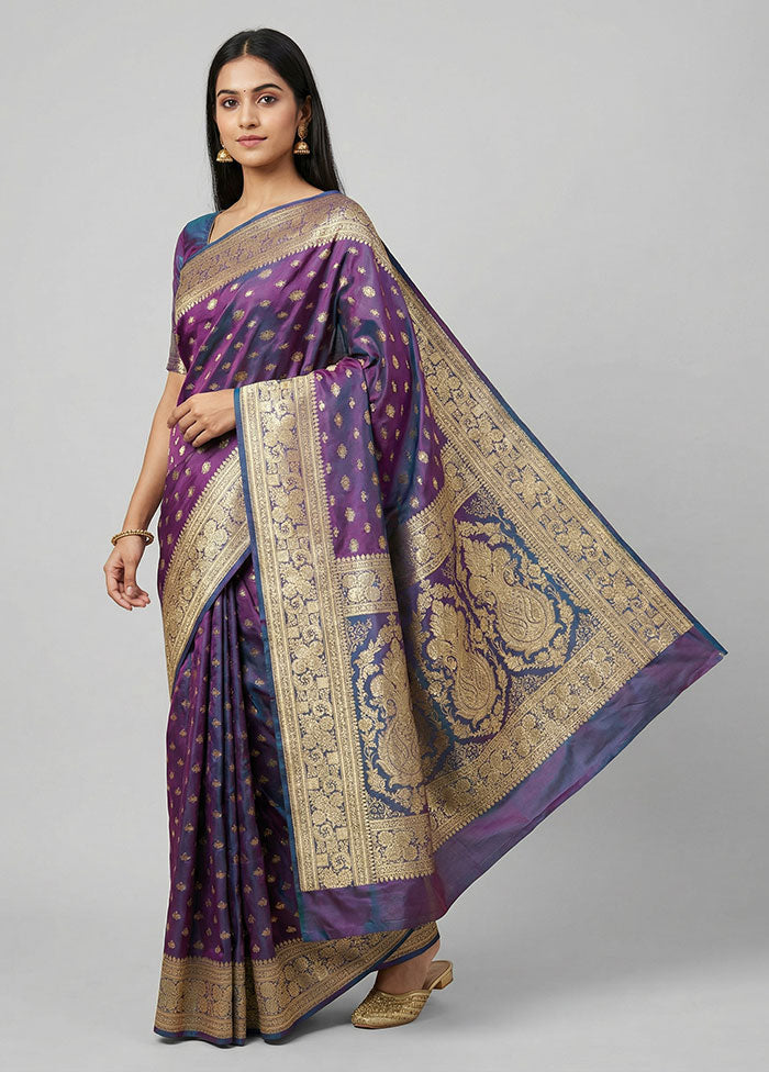 Blue Handloom Banarasi Pure Silk Saree With Blouse Piece