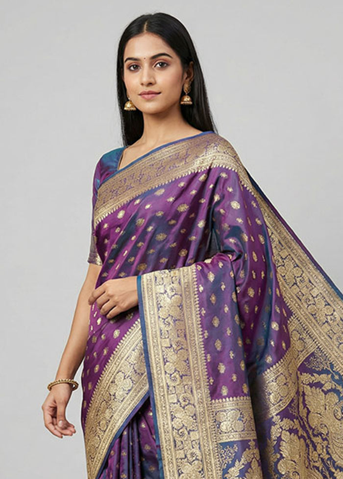 Blue Handloom Banarasi Pure Silk Saree With Blouse Piece