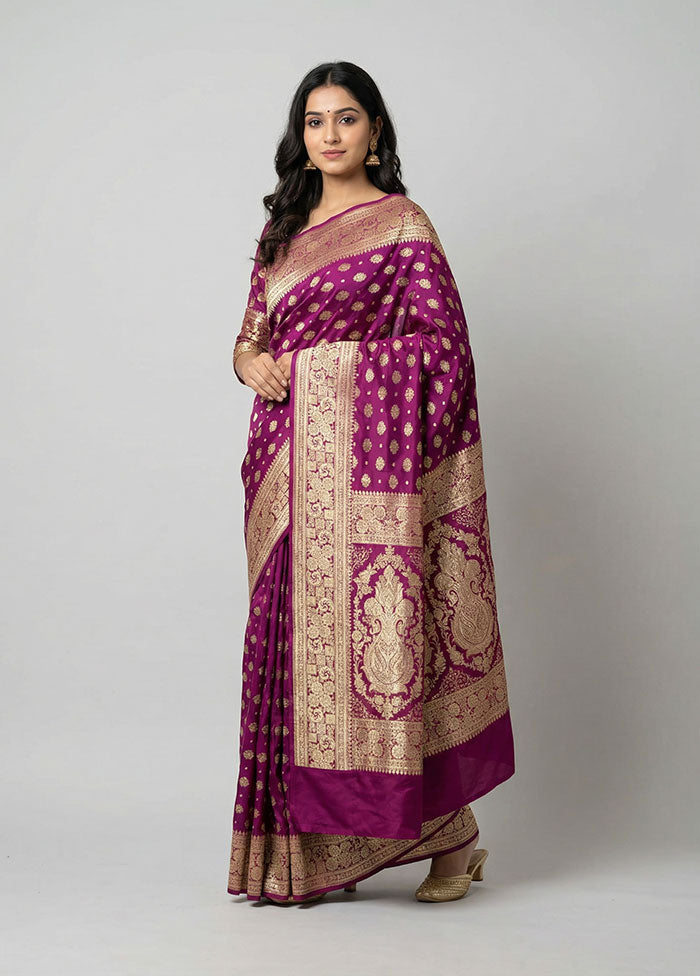 Pink Handloom Banarasi Pure Silk Saree With Blouse Piece