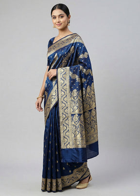 Blue Handloom Banarasi Pure Silk Saree With Blouse Piece