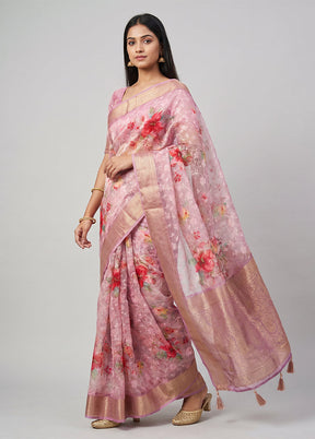 Pink Dupion Silk Saree With Blouse Piece