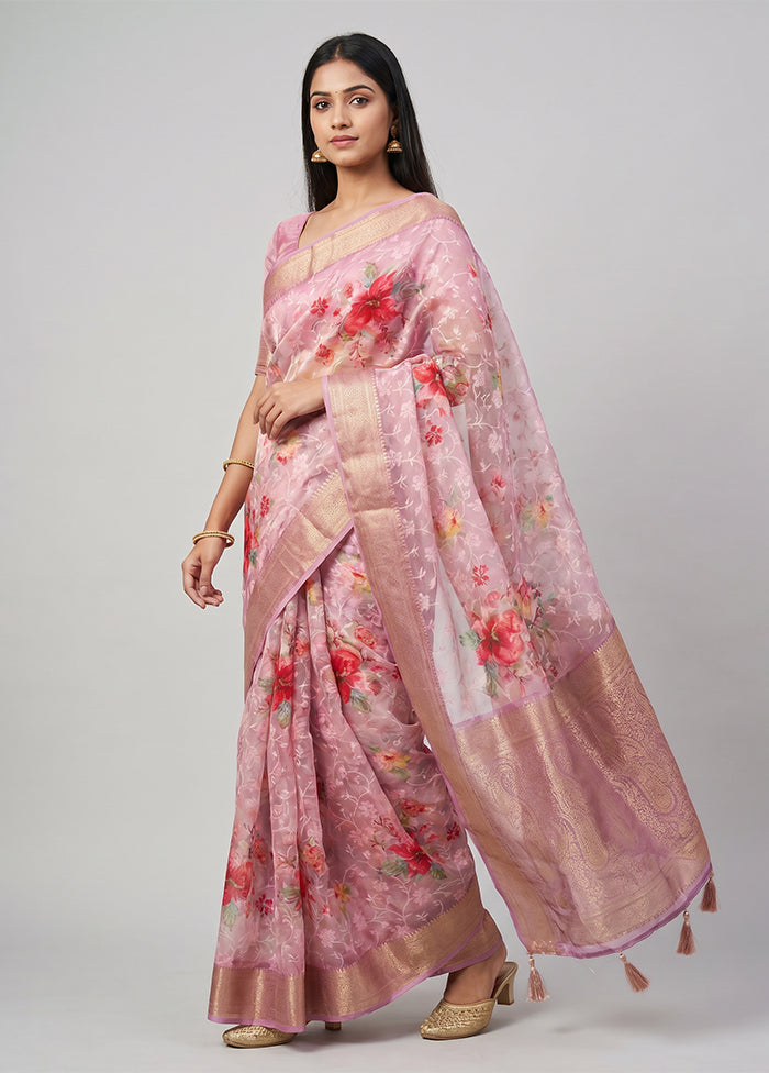 Pink Dupion Silk Saree With Blouse Piece
