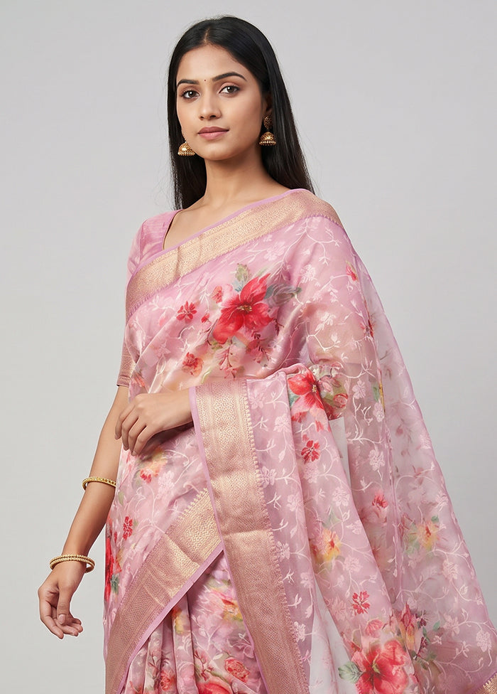 Pink Dupion Silk Saree With Blouse Piece