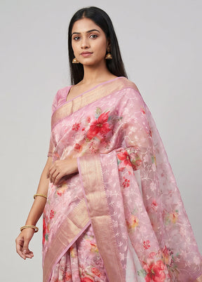 Pink Dupion Silk Saree With Blouse Piece