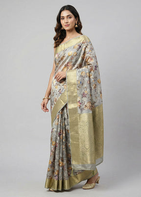 Green Dupion Silk Saree With Blouse Piece