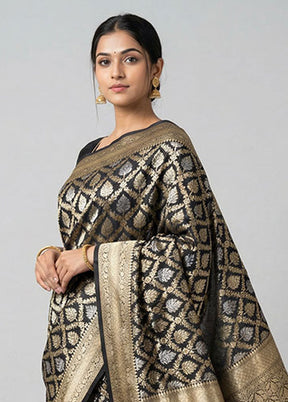 Black Handloom Katan Pure Silk Saree With Blouse Piece