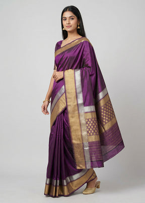Purple Handloom Katan Pure Silk Saree With Blouse Piece