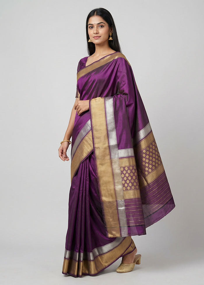 Purple Handloom Katan Pure Silk Saree With Blouse Piece