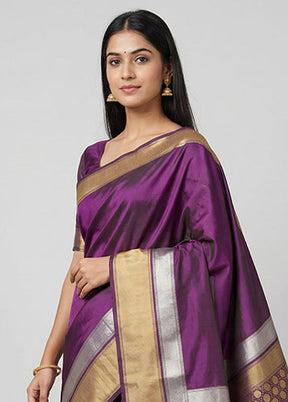 Purple Handloom Katan Pure Silk Saree With Blouse Piece
