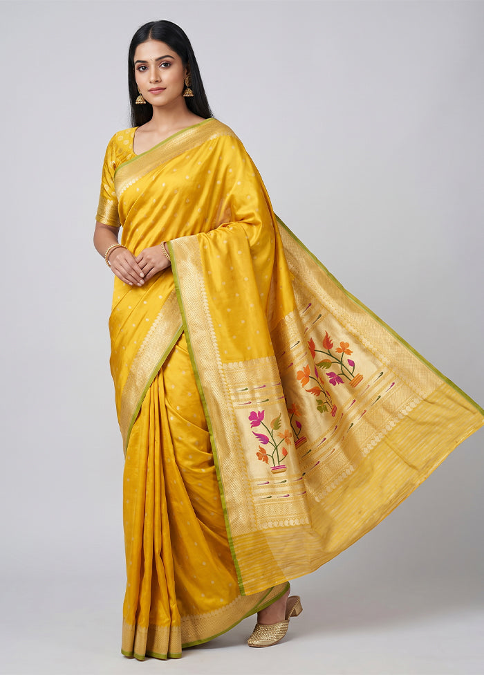 Yellow Handloom Katan Pure Silk Saree With Blouse Piece