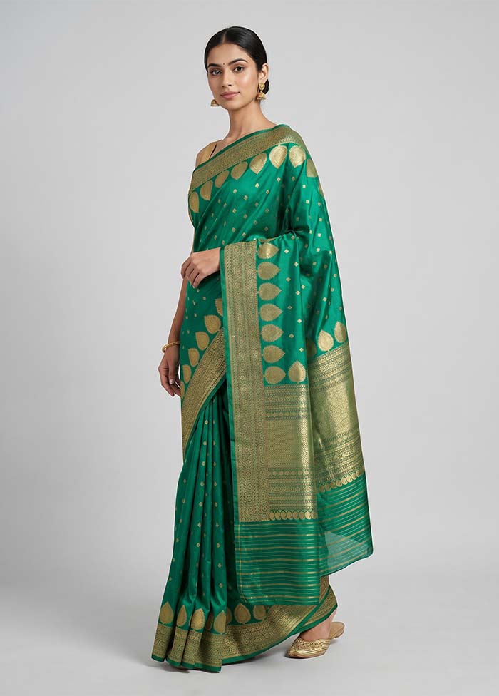 Green Handloom Katan Pure Silk Saree With Blouse Piece