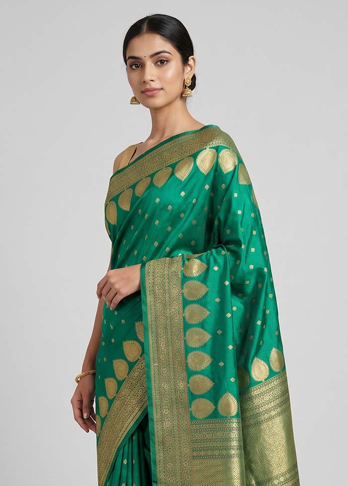 Green Handloom Katan Pure Silk Saree With Blouse Piece
