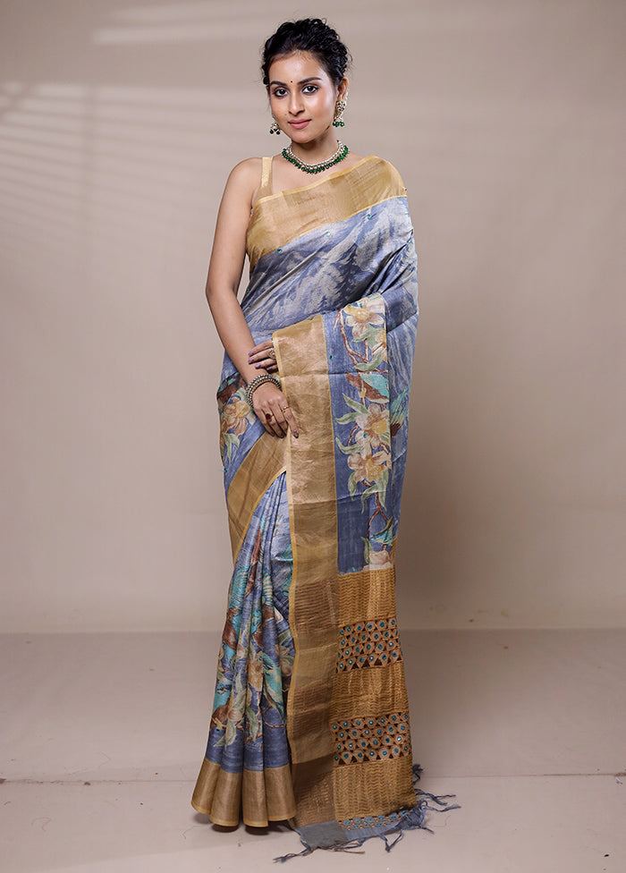 Purple Tussar Silk Saree With Blouse Piece