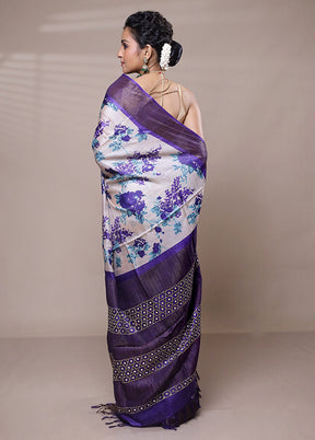 Cream Tussar Silk Saree With Blouse Piece