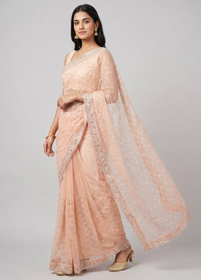 Pink Handloom Pure Georgette Saree With Blouse Piece