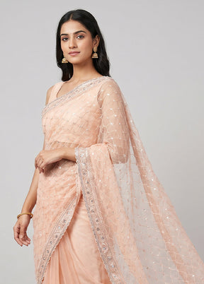 Pink Handloom Pure Georgette Saree With Blouse Piece