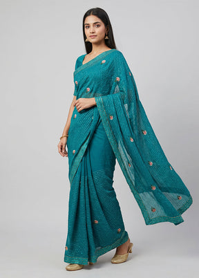Green Georgette Saree With Blouse Piece