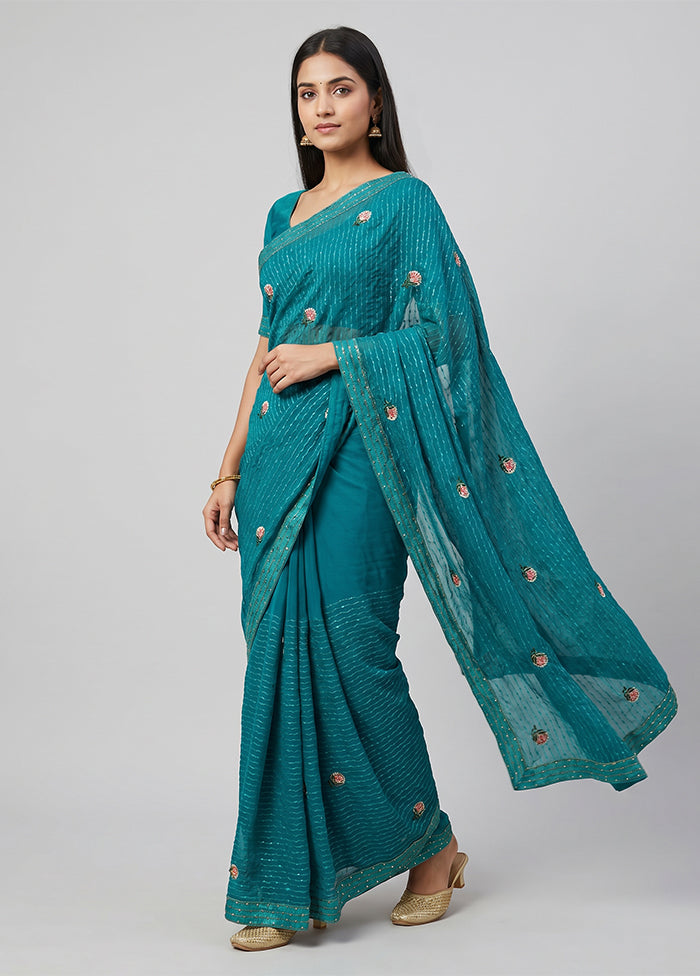 Green Georgette Saree With Blouse Piece