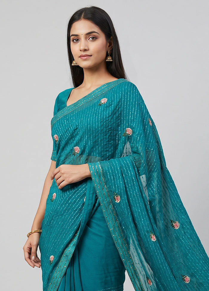 Green Georgette Saree With Blouse Piece