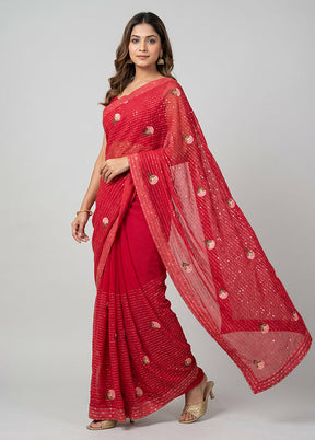 Pink Georgette Saree With Blouse Piece