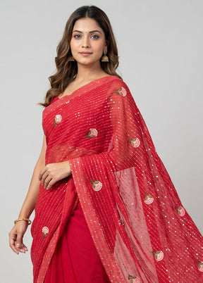 Pink Georgette Saree With Blouse Piece