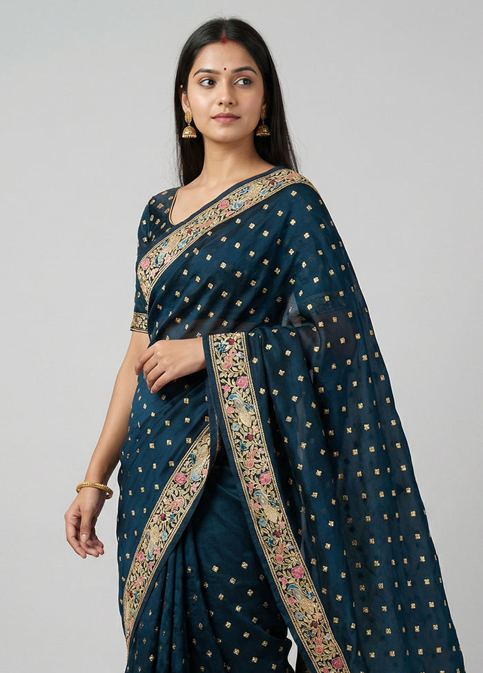 Blue Georgette Saree With Blouse Piece