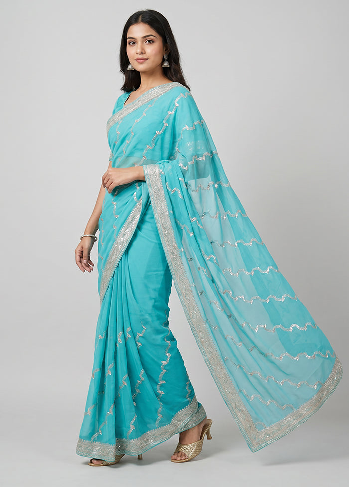 Green Georgette Saree With Blouse Piece