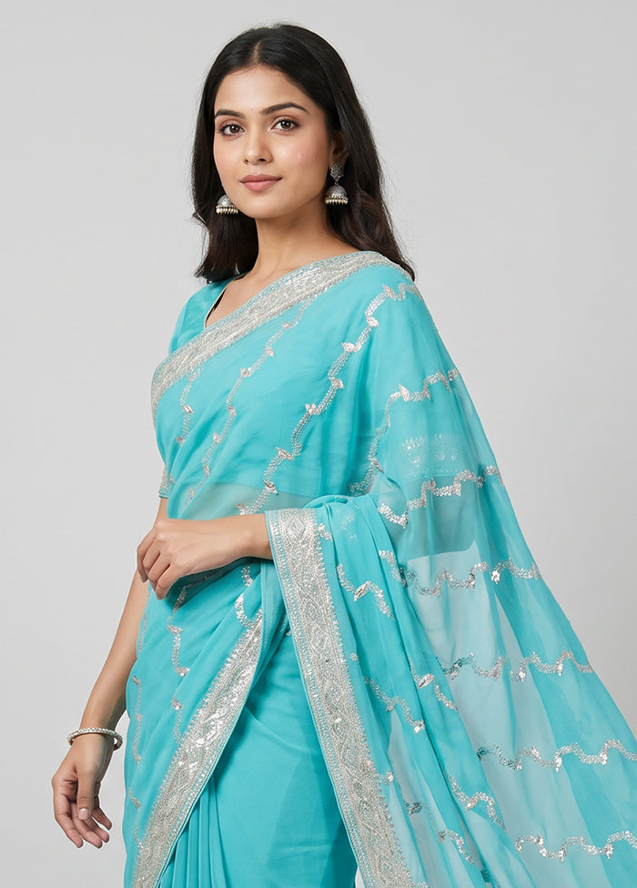 Green Georgette Saree With Blouse Piece