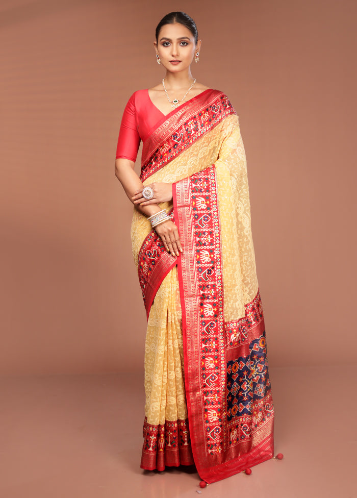 Yellow Tissue Silk Saree With Blouse Piece