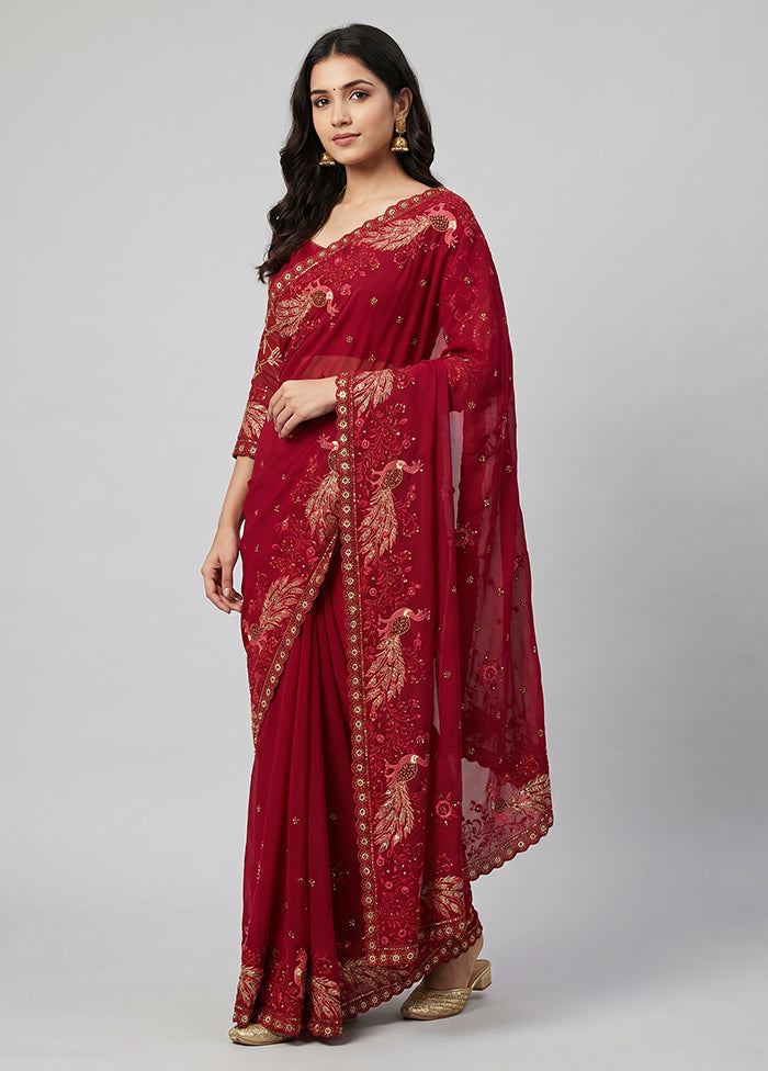 Pink Handloom Pure Georgette Saree With Blouse Piece