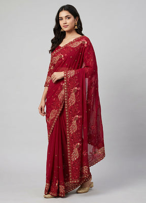 Pink Handloom Pure Georgette Saree With Blouse Piece