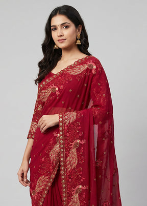 Pink Handloom Pure Georgette Saree With Blouse Piece