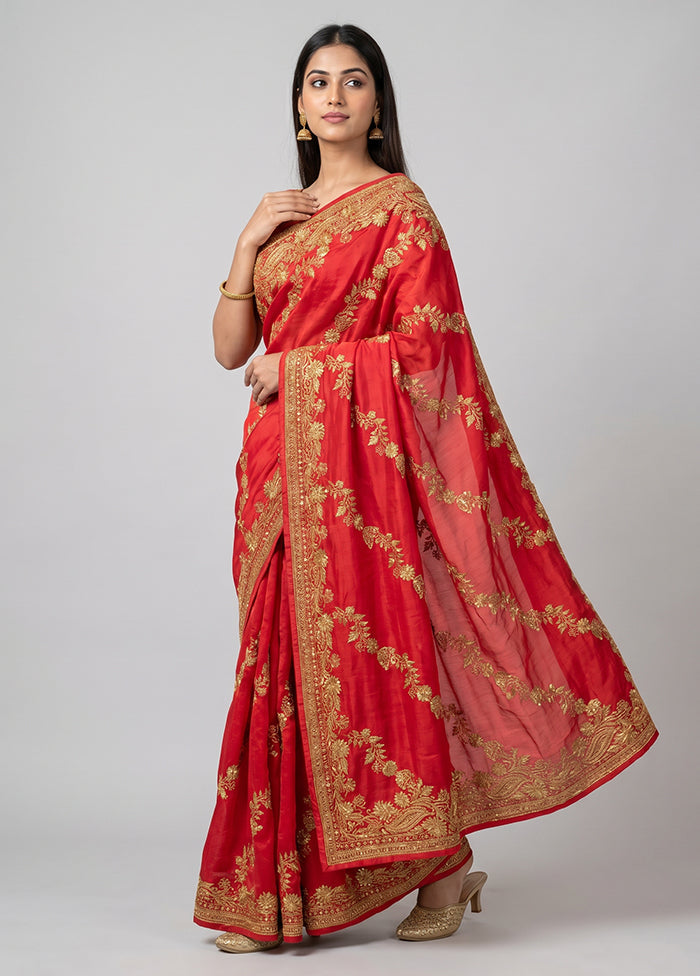 Red Georgette Saree With Blouse Piece