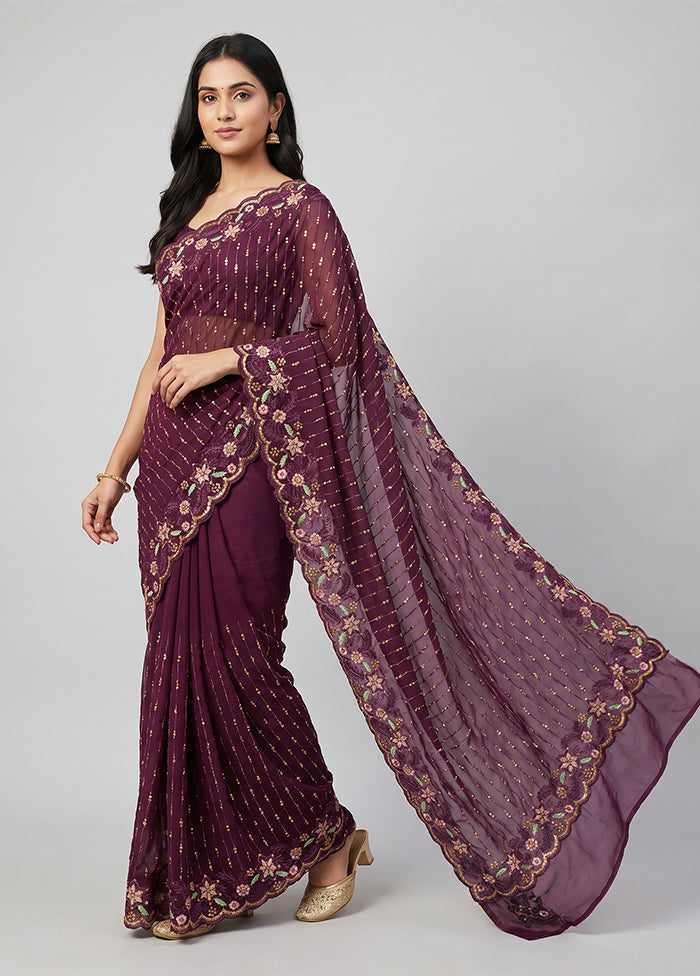 Purple Georgette Saree With Blouse Piece
