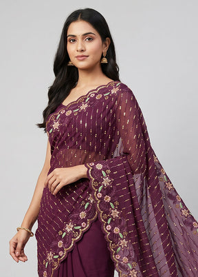 Purple Georgette Saree With Blouse Piece