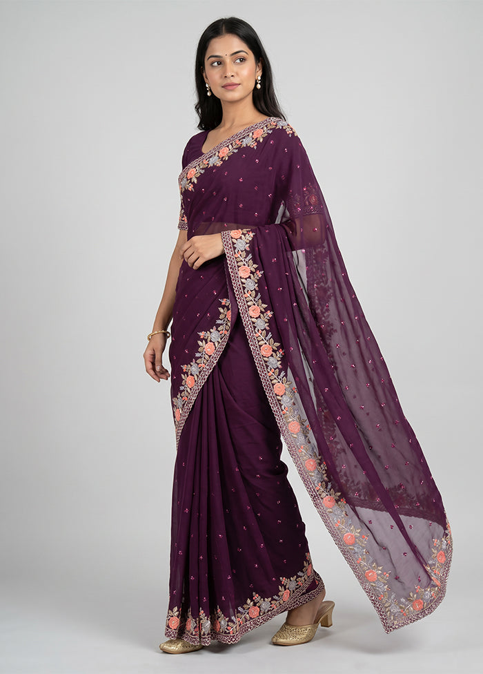 Purple Georgette Saree With Blouse Piece