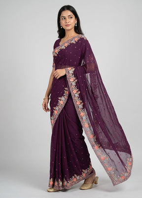 Purple Georgette Saree With Blouse Piece