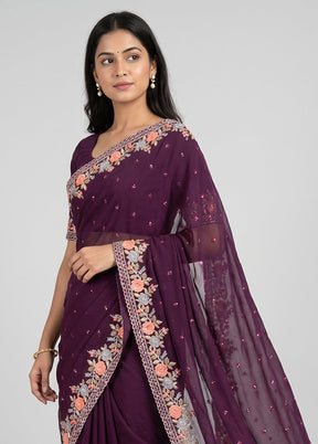 Purple Georgette Saree With Blouse Piece