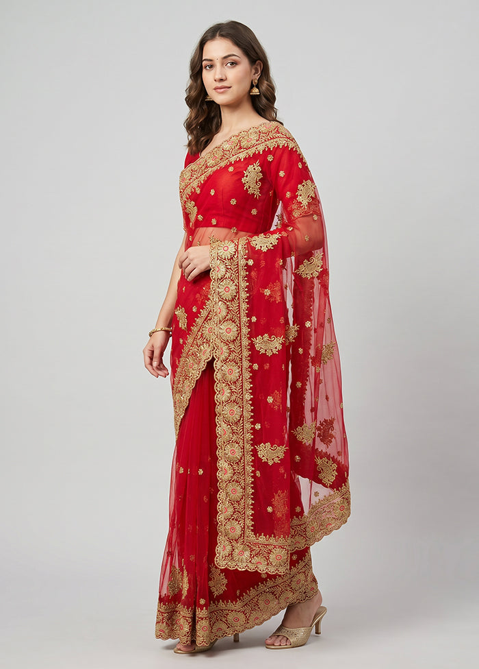 Red Georgette Saree With Blouse Piece