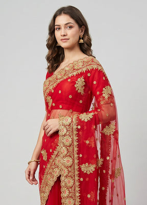 Red Georgette Saree With Blouse Piece