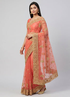 Pink Georgette Saree With Blouse Piece