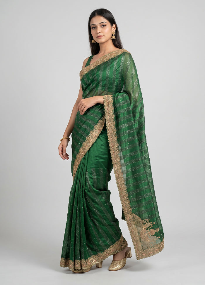 Green Georgette Saree With Blouse Piece