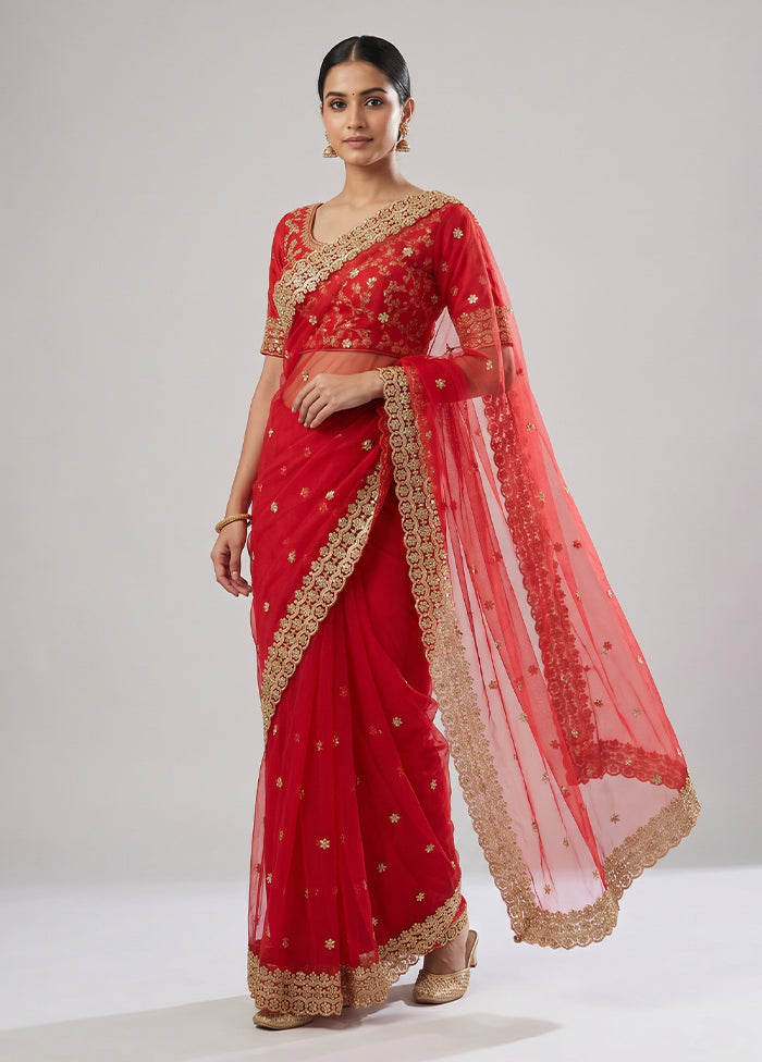 Red Georgette Saree With Blouse Piece