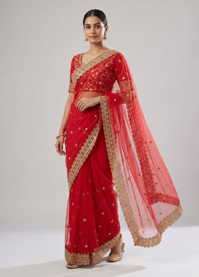 Red Georgette Saree With Blouse Piece