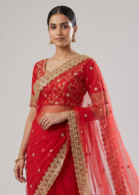 Red Georgette Saree With Blouse Piece
