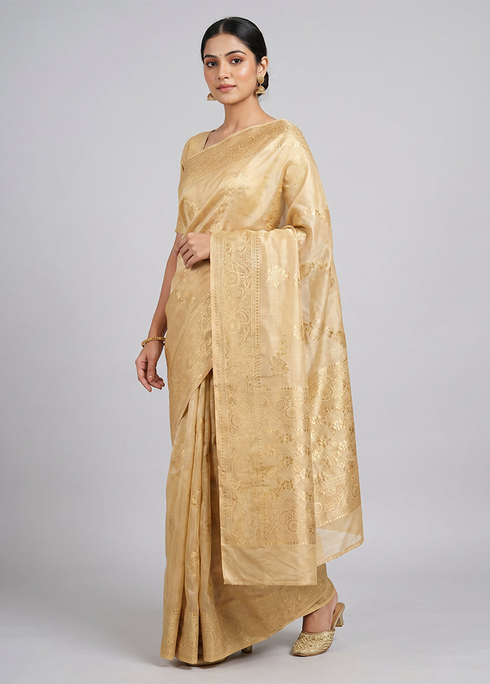 Cream Dupion Silk Saree With Blouse Piece