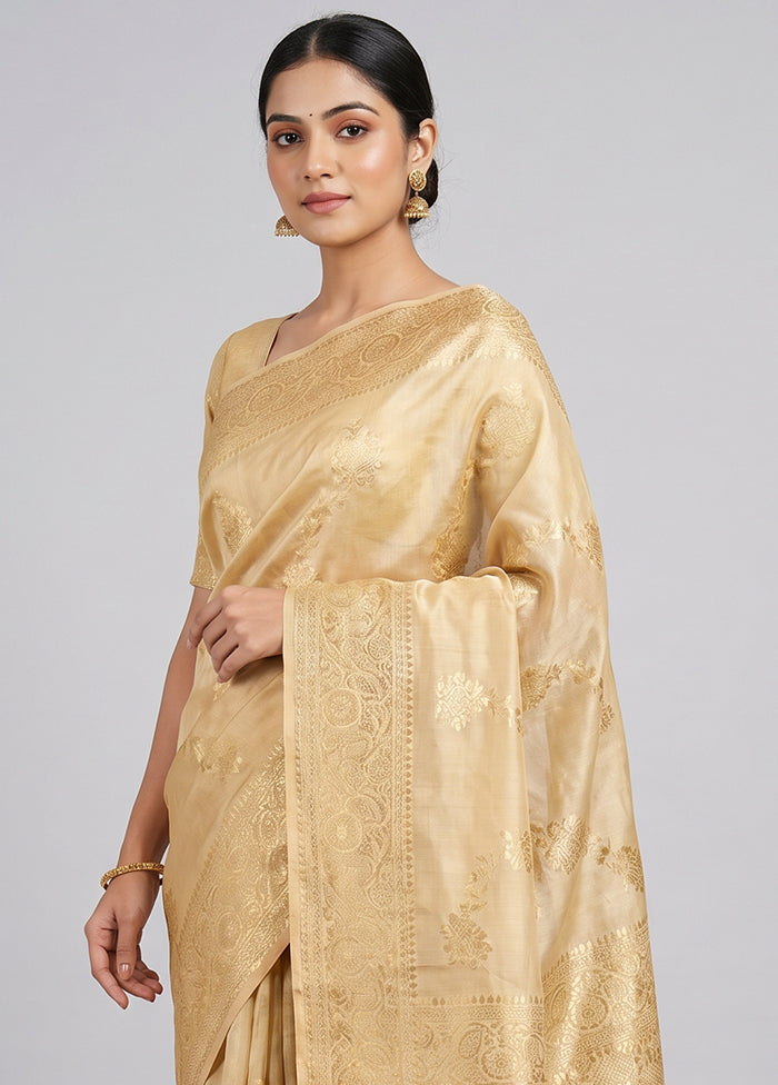 Cream Dupion Silk Saree With Blouse Piece