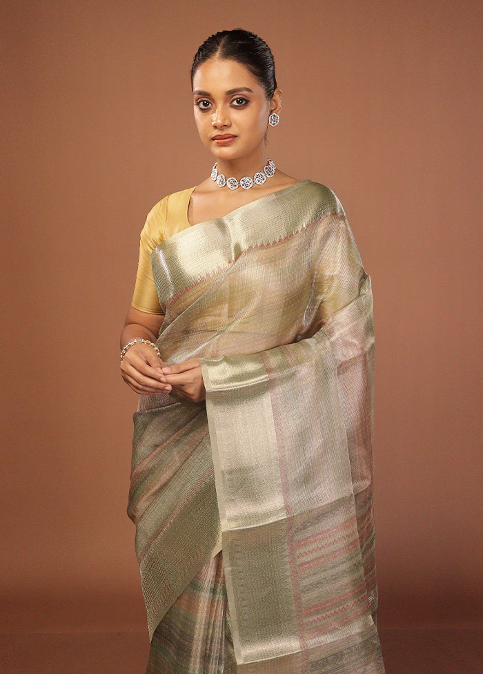 Green Tissue Silk Saree With Blouse Piece