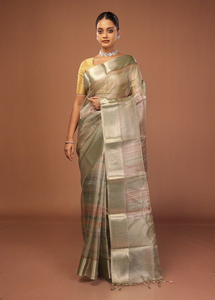 Green Tissue Silk Saree With Blouse Piece